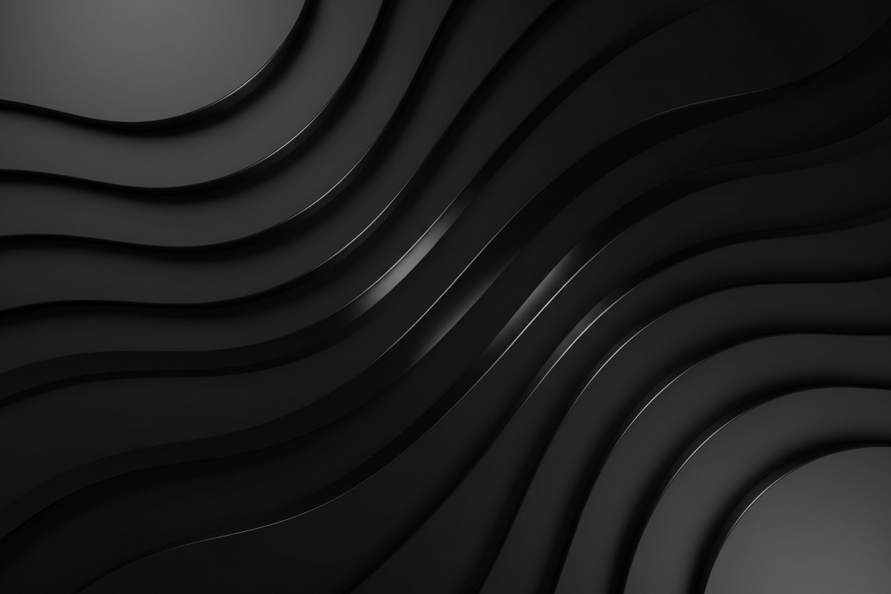 Abstract background of smooth, overlapping black waves with soft lighting.